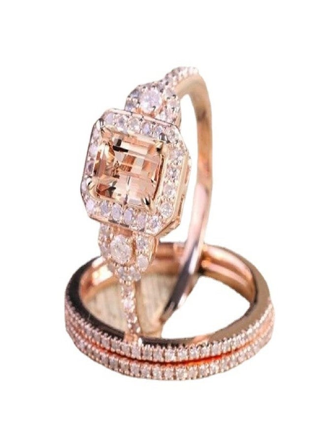 LRGKMCWTOB Gorgeous 18K Rose Gold Filled Morganite Ring Engagement Bridal Women Jewelry Set Size 6-10 (Size 6) - Image 2